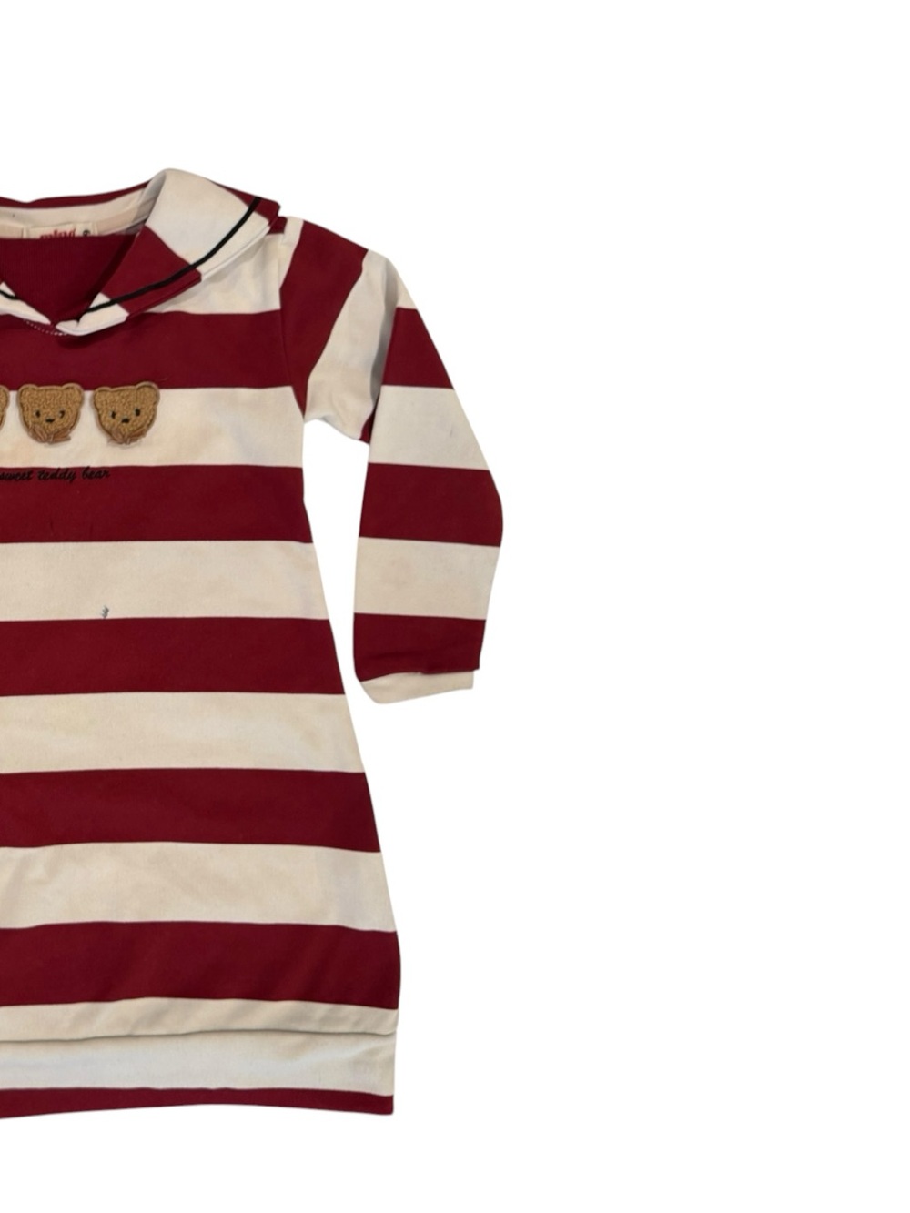 Girls Red and Cream Striped Sailor Dress with Teddy Appliqués